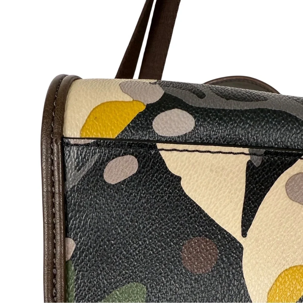 Fossil Camilla Small Satchel in Brown Leather & Botanical Print Canvas